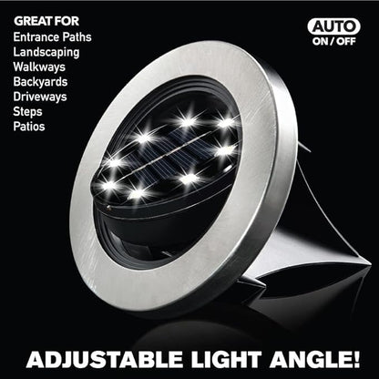 Bell+Howell Swivel Disk Lights Solar-Powered In-ground 8-LED Flat & Landscape Lighting for Outdoor, Yard, Garden & Lawn – Wireless, Easy Installation, Stakes Included Deluxe As Seen On TV Set of 16