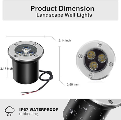 3W Low Voltage Landscape Lighting Well Lights Landscape LED in Ground Waterproof 12V-24V Low Voltage Outdoor in Ground Lights for Pathway Garden 1 Pack with Connectors