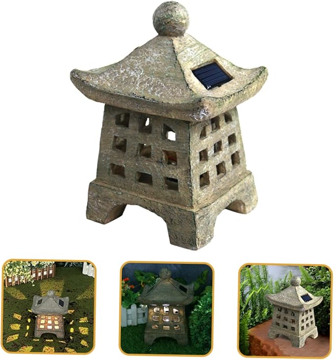 Solar Outdoor Pagoda Light Japanese Garden Statue Decorative Solar Pathway Lights for Lawn and Patio for Holiday Decor and Outdoor Use
