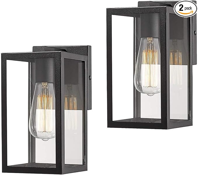 Bestshared Exterior Wall Lantern, Outdoor Wall Sconce, Patio Lighting Fixture for Porch, Home, Barn, Storefront (Black, 2 Pack)
