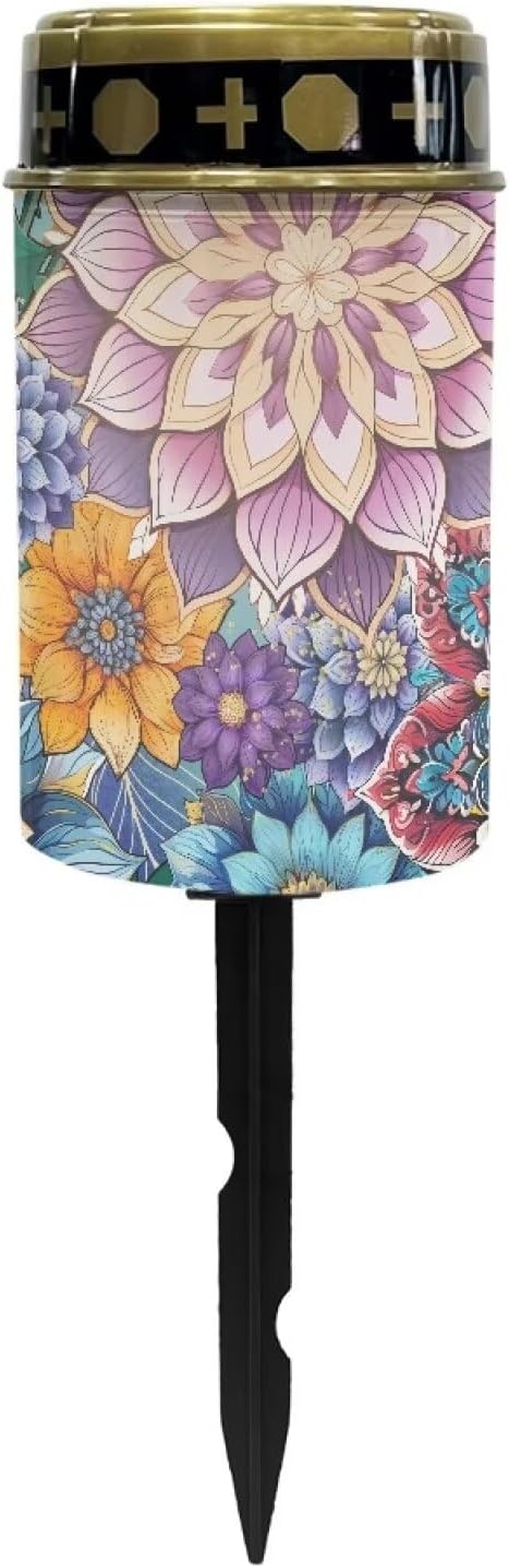 Boho Flower Cemetery Solar Garden Stake Lights - Outdoor Metal Lights, Waterproof for Garden, Lawn, Patio or Courtyard