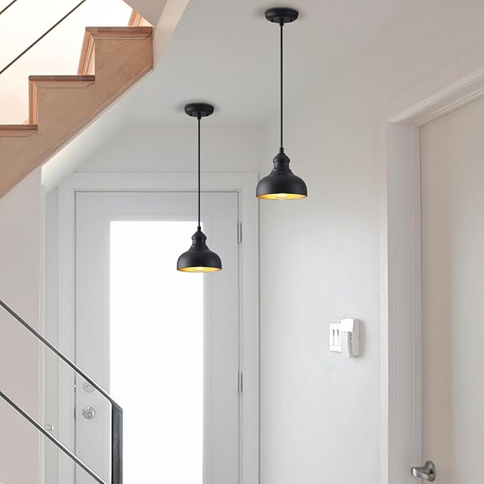 7in Dome Outdoor Pendant Barn Light Black and Brass Kitchen Island Hanging Light Fixture Exterior Small Porch | Lumora