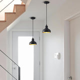 7in Dome Outdoor Pendant Barn Light Black and Brass Kitchen Island Hanging Light Fixture Exterior Small Porch | Lumora