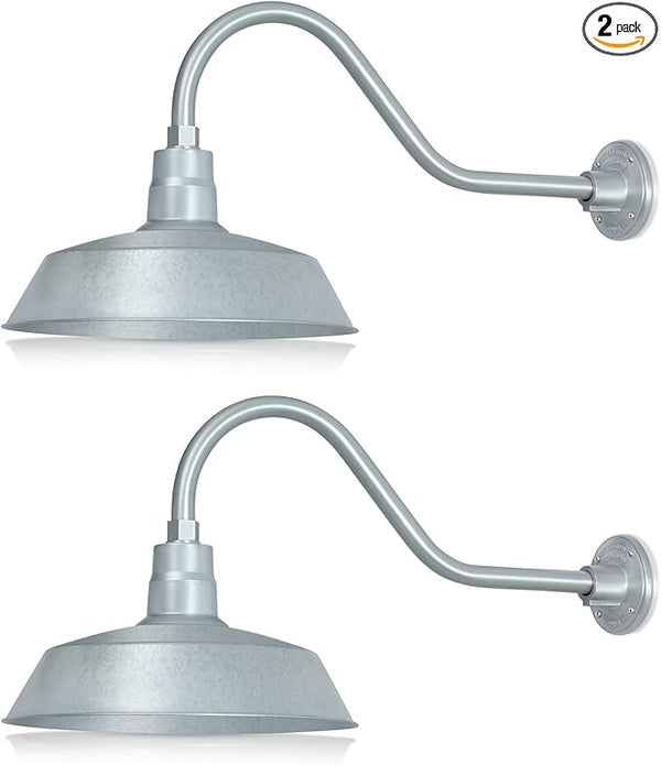 14in. Galvanized Finish Outdoor Gooseneck Barn Light Fixture with 22in. Long Extension Arm - Wall Sconce Farmhouse | Lumora