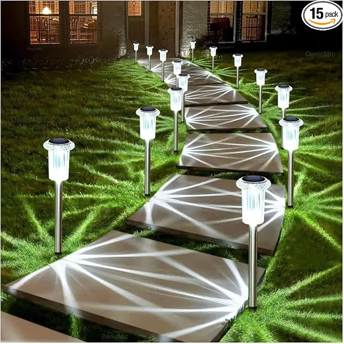 Solar Street Lights Outdoor, 15 Pack, Waterproof Pathway Lights, Warm White LED, Garden Landscape Lighting (15)