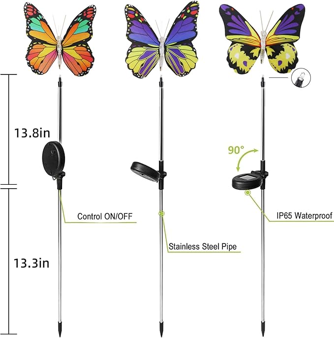 Outdoor Solar Garden Lights,3 Pack Butterfly Decorative-Waterproof Color Changing LED Outdoor Lights,Solar Powered | Lumora