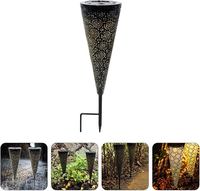 VICASKY Solar Yard Light Outdoor Lawn Light Waterproof Hollow Cone LED Pathway Lamp for Garden Patio Landscape, Solar-Powered, Single Pack