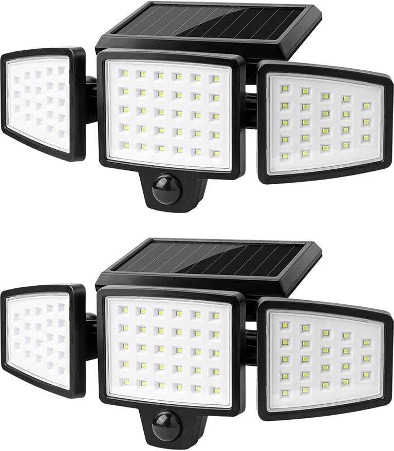 Lepro Bundle - 2 Pack Solar Flood Light 3 Adjustable Heads & 50 ft Outdoor String Lights 25 LED G40 Edison Bulbs String Lights