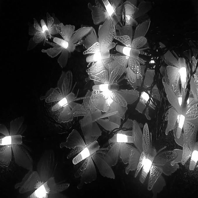 Butterfly String Lights, Waterproof 20FT 30LED Butterfly Solar Light Outdoor Solar Rope Lights Fairy Light Decorative Garden Lights for Cafe Patio Party Garden Wedding (White)