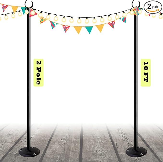 10ft String Light Poles for Outdoors, Outside Light Poles for Hard Ground Surface, Backyard, Patio, Outdoor | Lumora