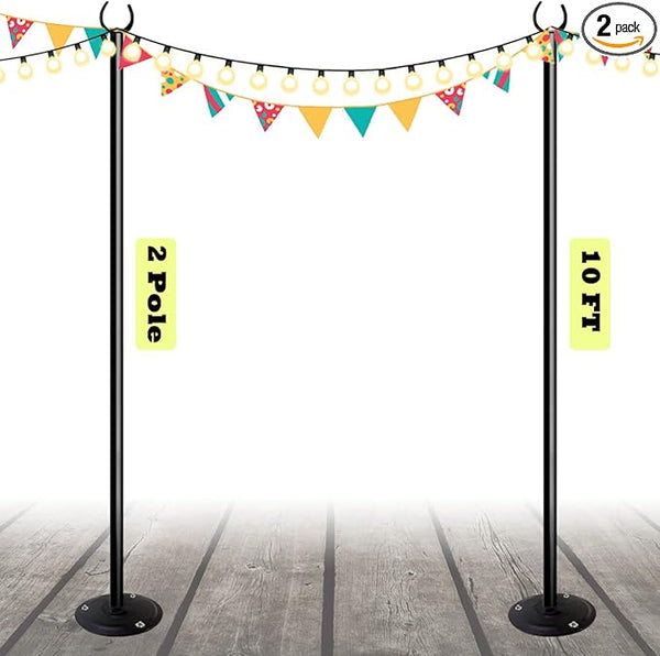 10ft String Light Poles for Outdoors, Outside Light Poles for Hard Ground Surface, Backyard, Patio, Outdoor | Lumora