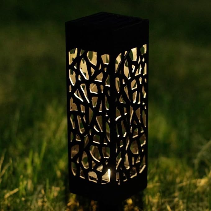 6pcs Hollow-Out Solar Lawn Lights Warm White Outdoor Garden Solar Ground Plug Lights Waterproof Pathway Landscape Lighting for Yard and Courtyard