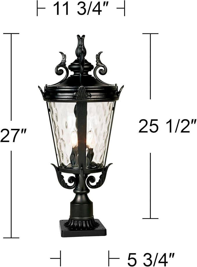 John Timberland Marseille Rustic Vintage Outdoor Post Light with Pier Mount Textured Black Metal 27" Clear Hammered | Lumora