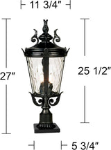 John Timberland Marseille Rustic Vintage Outdoor Post Light with Pier Mount Textured Black Metal 27" Clear Hammered | Lumora