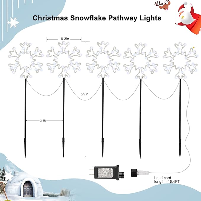 Brightown Snowflakes Christmas Pathway Lights Outdoor, 10 Large Snowflakes Christmas Decorations Outdoor Yard, Pathway Marker Stake Lights for Patio Ground Path Sidewalk Walkway Driveway