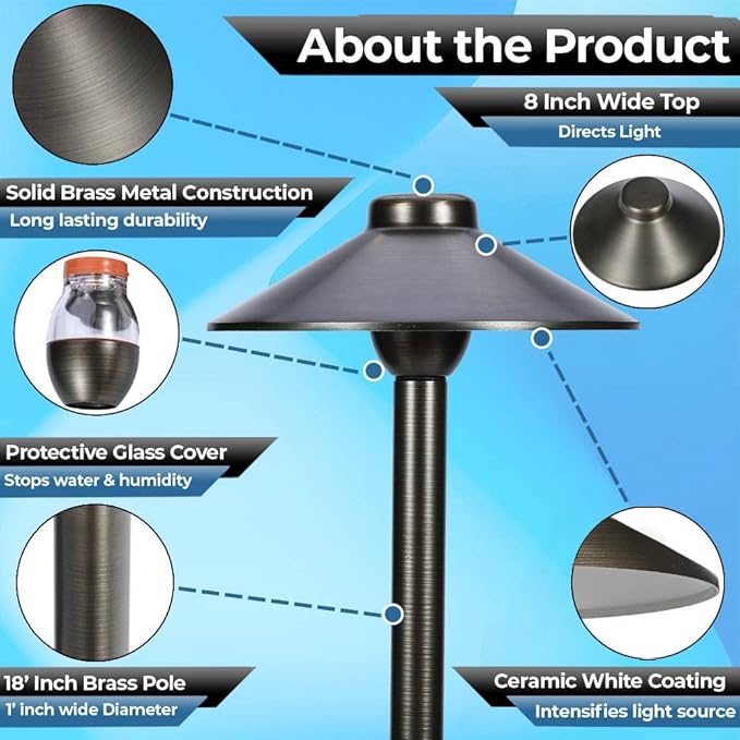 LED Pathway 125 Landscape Light 12V Solid Brass Low Voltage LED Light G4 3.5W 2700K Bulb Outdoor Mushroom Security Garden Patio Deck Pool Area Light Beautiful Bright Long Lasting