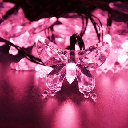 Solar String Lights, Waterproof 16ft 20LED Butterfly Christmas Fairy Lights Decorative Lighting for Home Party Wedding Patio Garden Porch Balcony (Pink)