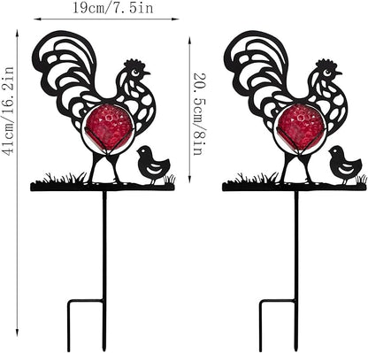 Rooster Solar Lights Outdoor Decorations, 2 Pack Metal Iron Solar Stake Lights for Yard, Garden, Lawn Decor