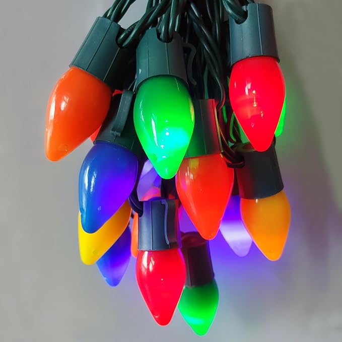 Christmas Lights Outdoor 25Ft C7 LED Vintage Christmas String Lights with 25 Multicolor Light Bulbs, Shatterproof Connectable Rainbow Light for Outside Party Balcony Christmas Decor
