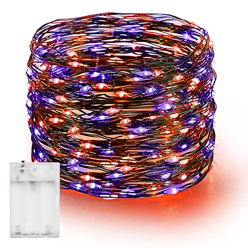 Dazzle Bright Halloween Fairy String Lights, 20FT 60 LED Copper Wire Battery Operated Waterproof Lights, Halloween Decorations for Indoor Home Outdoor Patio Yard Party Decor (Purple and Orange)