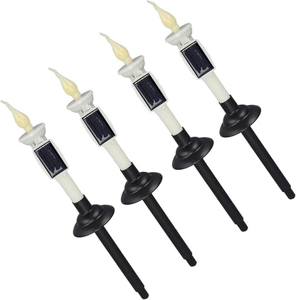 ViaGasaFamido 4pcs Solar Pathway Lights Outdoor Landscape Lights Tapered Candles Flickering Warm Yellow Light for Garden Yard with Bracket