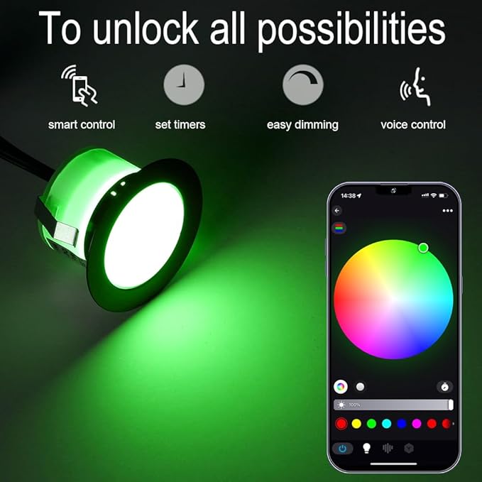 Sumaote LED Deck Lights Kit, 6 pcs 1.22 Inch WiFi Smart Phone Control Recessed RGBW Deck Lighting Outdoor Waterproof Low Voltage Landscape Lighting for Floor Stairs Steps Path Patio Decor, Black