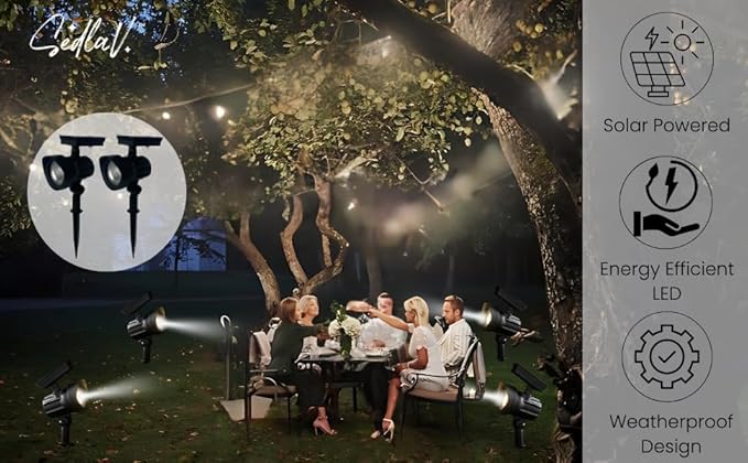 SEDLAV Solar Outdoor Lights Waterproof - Solar Powered Black Metal Color Lock LED Spotlight - Motion Sensor Outdoor | Lumora