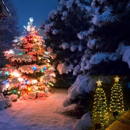 2 Pack Solar Spiral Christmas Trees with Warm White Lights, 36" Outdoor Light Up Xmas Pathway Markers with Stake, Auto On/Off & Waterproof Lights for Winter Patio Yard Walkway Driveway Decor
