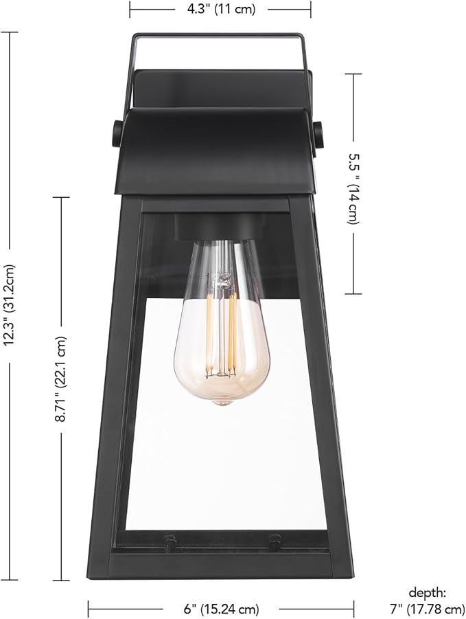 GLOBE Electric 60000029 1-Light Outdoor Wall Sconce, Matte Black, Clear Glass Shade, Porch Light, Wall Lights for | Lumora