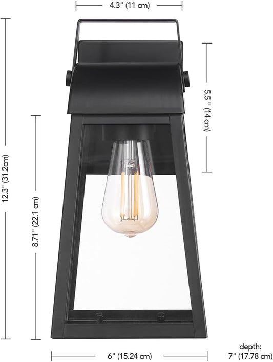 GLOBE Electric 60000029 1-Light Outdoor Wall Sconce, Matte Black, Clear Glass Shade, Porch Light, Wall Lights for Living Room, Patio Décor, Apartment Essentials, Outside House Lights