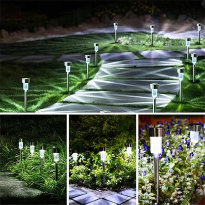 Solar Outdoor Lights, 5W LED Pathway Lights Solar Powered, Stainless Steel Waterproof Solar Garden Lights Decoration for Garden Patio and Walkway (12PCS, White & Silver)