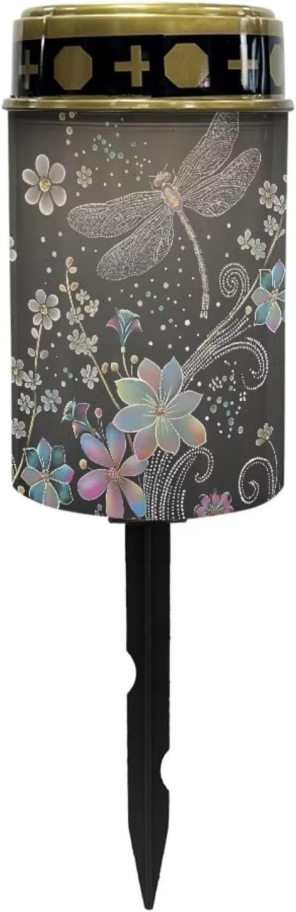 Dragonfly Floral Solar Garden Stake Light, Cemetery Decorations for Grave Outdoor Lights,Sympathy Memorial Gifts for Mother, for Christmas Garden Lawn Yard Patio Decor