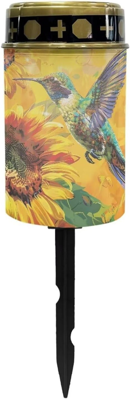 Garden Decor Hummingbird Sunflower Solar Light Outdoor Stake Patio Yard Lawn Porch Pathway Grave Solar Lights for Cemetery Christmas Outside Waterproof Decorations