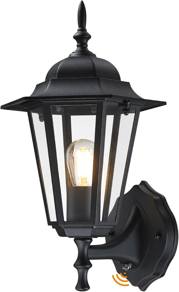GRUENLICH Dusk to Dawn Outdoor Wall Sconce, Exterior Front Porch Lighting with Clear Glass, Black Aluminum Outside | Lumora
