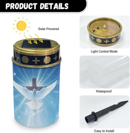 Peace Dove Cross Solar Powered Lights Multipurpose Solar Garden Stake Lights Cemetery Decorations for Grave Decorative Memorial Candle Gravesite Decor for Loss of Loved One