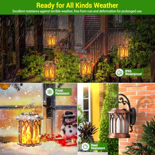 KOOPER 6 Pack Solar Lantern Outdoor Lights, Upgraded Flickering Flame Solar Lanterns Outdoor Waterproof, Auto ON/Off Lanterns Decorative Outdoor, Hanging Lantern for Yard Patio Garden Decor (Copper)