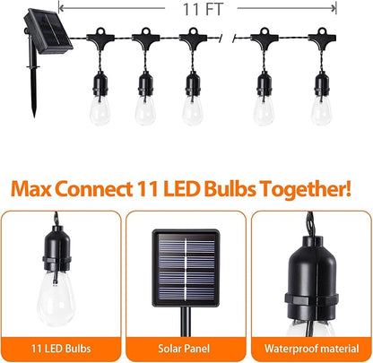 Afirst Solar Outdoor String Lights Waterproof 11FT with 15 LED Bulbs Shatterproof, UL Listed Solar Patio Lights for Garden, Backyard, Porch.
