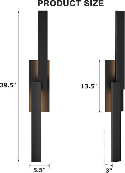 LamQee 39.4" Aluminum Long Outdoor Wall Lights, 3000K 1000LM 20W Integrated LED, Black Modern Exterior Lighting Fixtures IP65 Waterproof Contemporary Outside Sconce for House Porch Patio Garage Door
