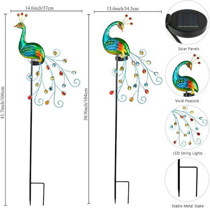 DREAMSOUL 2 Pack Peacock Solar Lights Outdoor, Tall Waterproof LED Outdoor Solar Lights for Yard Pathway Peacock Decor