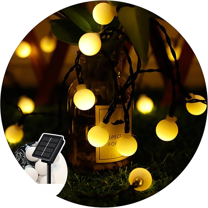 Solar String Lights Outdoor Lights led Small Round Ball Warm White Light String 8 Functions Outdoor Engineering Lantern Christmas Garden Decoration