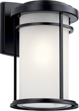 Kichler Toman 13.5" 1 Light Outdoor Wall Light with Satin Etched Glass in Black | Lumora