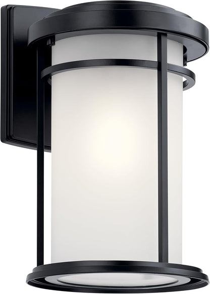 Kichler Toman 13.5" 1 Light Outdoor Wall Light with Satin Etched Glass in Black
