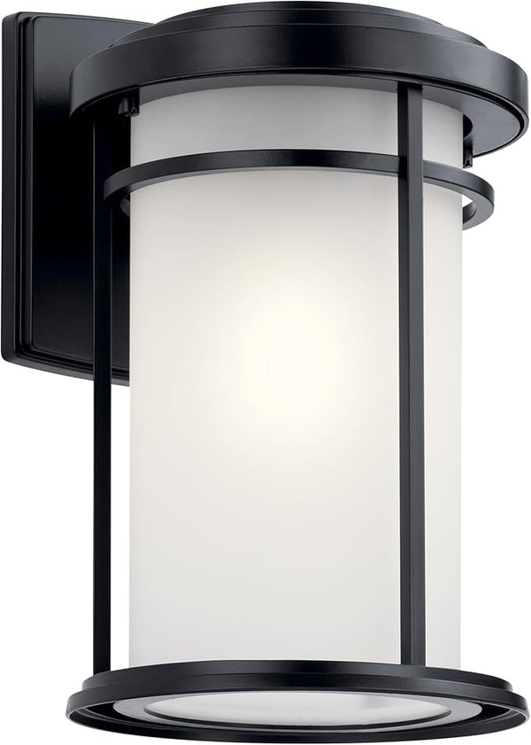Kichler Toman 13.5" 1 Light Outdoor Wall Light with Satin Etched Glass in Black | Lumora