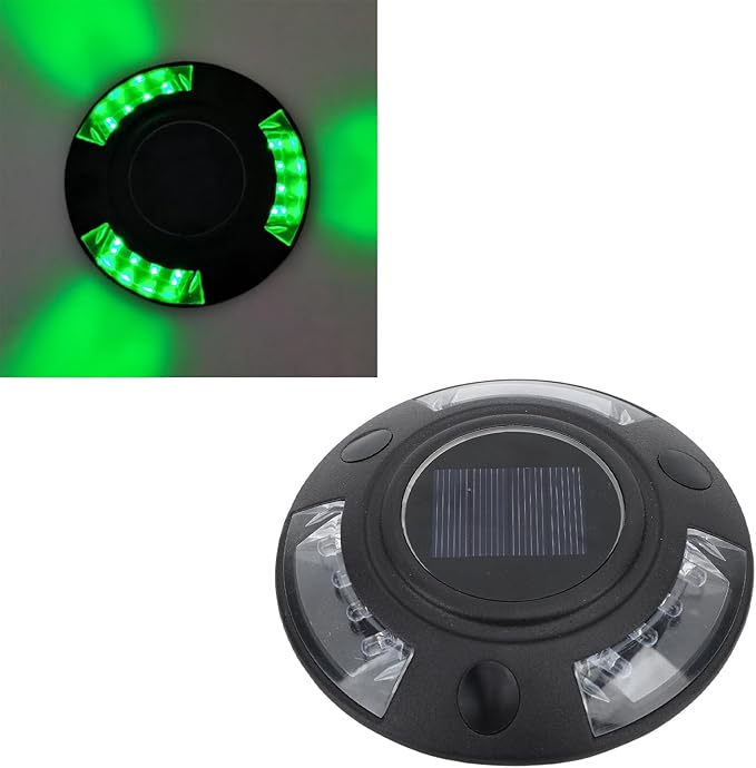 Fafeicy Solar Driveway Marker Light Aluminium Alloy Solar Powered Outdooor IP68 LED Road Studs Lamp for Sidewalk Pathway (Green Light)