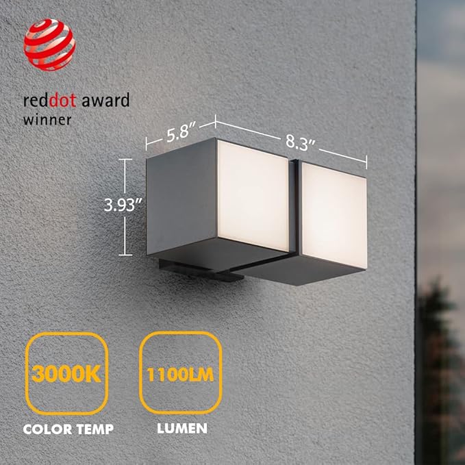 LUTEC Cuba 3000K 1100LM LED Integrated Porch Wall Light Outdoor and Indoor Bedroom LED Wall Lantern Sconce-Bronze