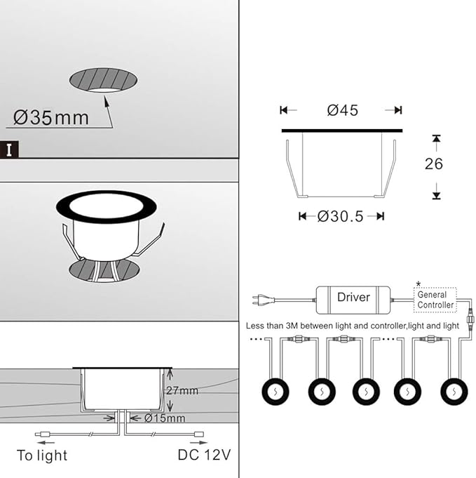 LED Deck Light Kit, 10pcs Φ1.77” WiFi Wireless Smart Phone Control Low Voltage Recessed RGBW Deck Lights with | Lumora