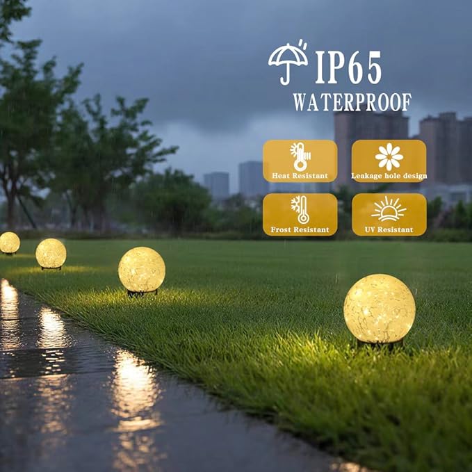 Solar Lights Outdoor Waterproof Powered-Clear Glass Globes Lights for Patio, Yard, Camping, Garden, Stylish Portable Lighting for Homeowners & Enthusiasts (Yellow)