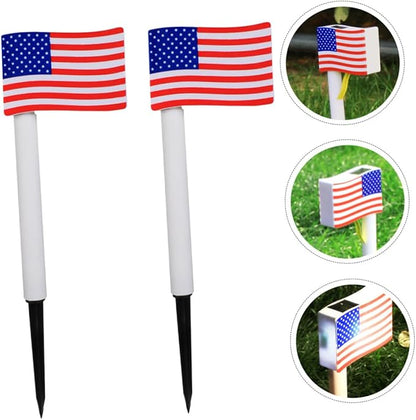 2pcs Solar Garden Path Lights American Flag LED Outdoor Lawn Lamp with Ground Plug for Independence Day Decoration Random Color