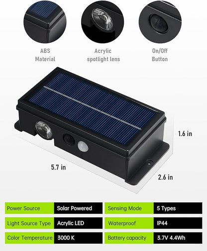 Solar Step Lights for Outside Motion Sensor Solar Stair Light Outdoor Waterproof 5 Modes for Stair, Step, Deck, Walkway, Pathway Warm White 4 Pack