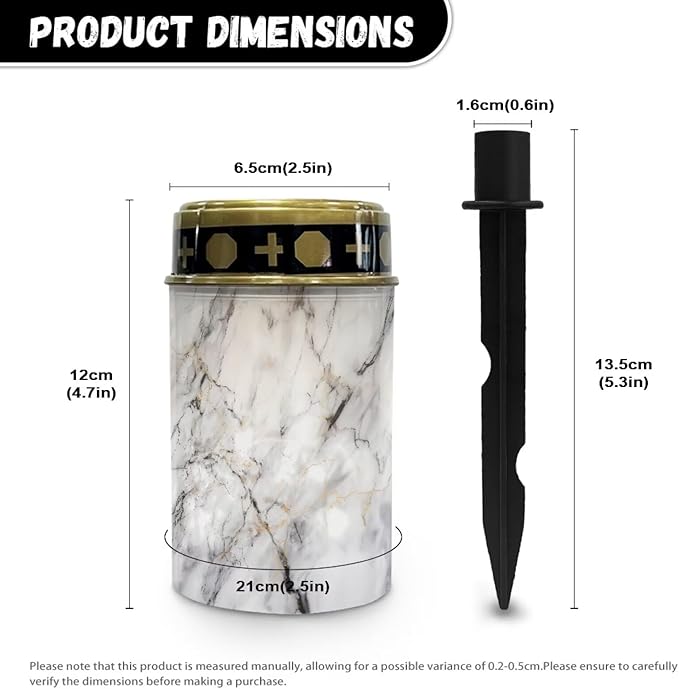 Poceacles Outdoor Solar Garden Lights - Water Resistant Pillar Candle Stake Lights for Cemetery Grave Decorations, White Marble